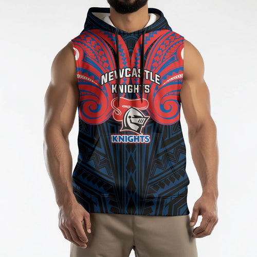 Custom Newcastle Knight Sleeveless Hoodie Knight Warrior Polynesia Islander Rugby Mascot