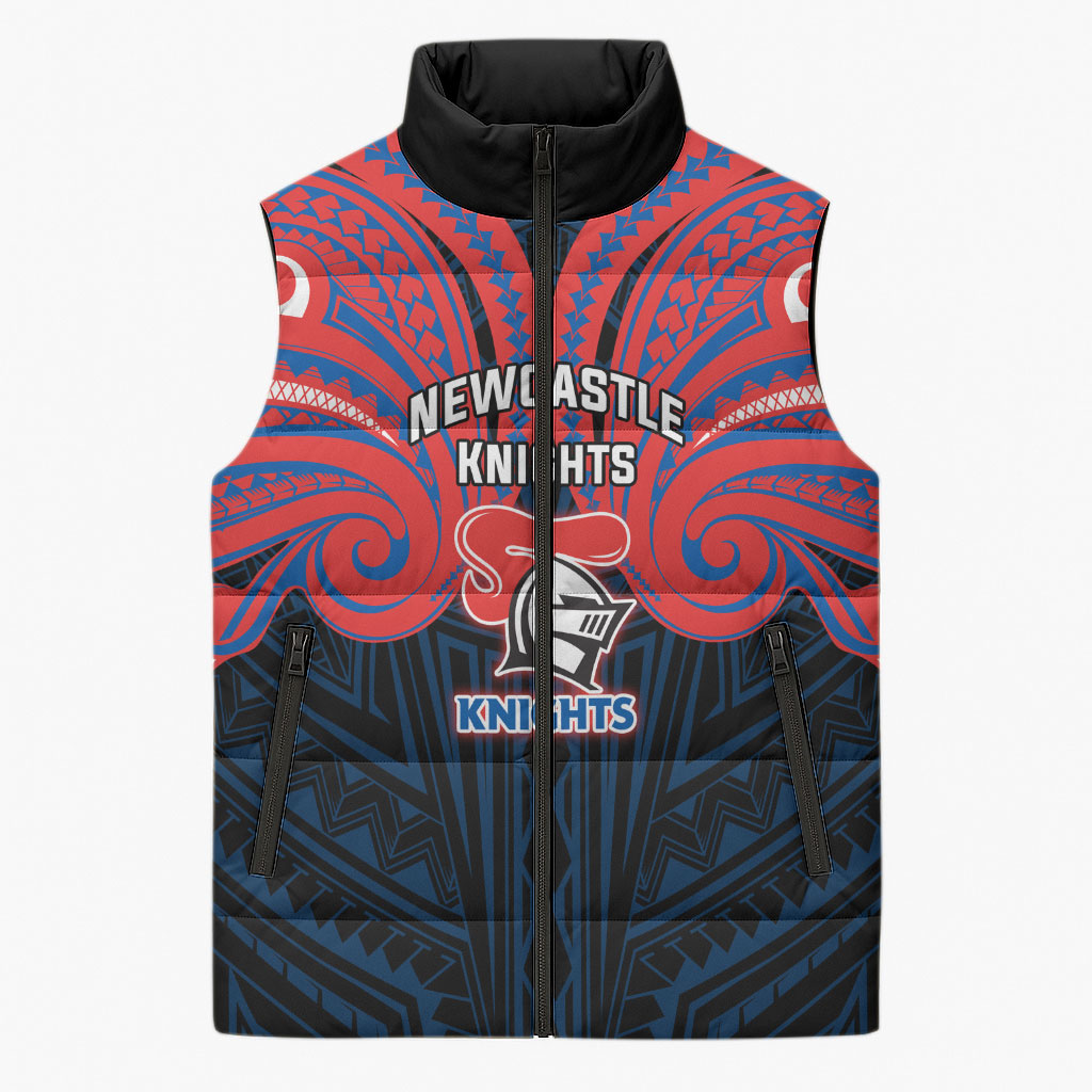 Custom Newcastle Knight Sleeveless Puffer Jacket Knight Warrior Polynesia Islander Rugby Mascot