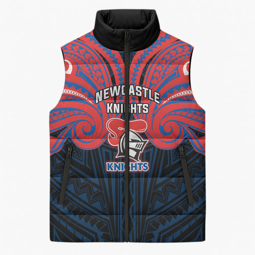 Custom Newcastle Knight Sleeveless Puffer Jacket Knight Warrior Polynesia Islander Rugby Mascot