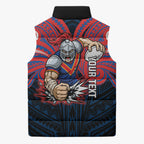 Custom Newcastle Knight Sleeveless Puffer Jacket Knight Warrior Polynesia Islander Rugby Mascot