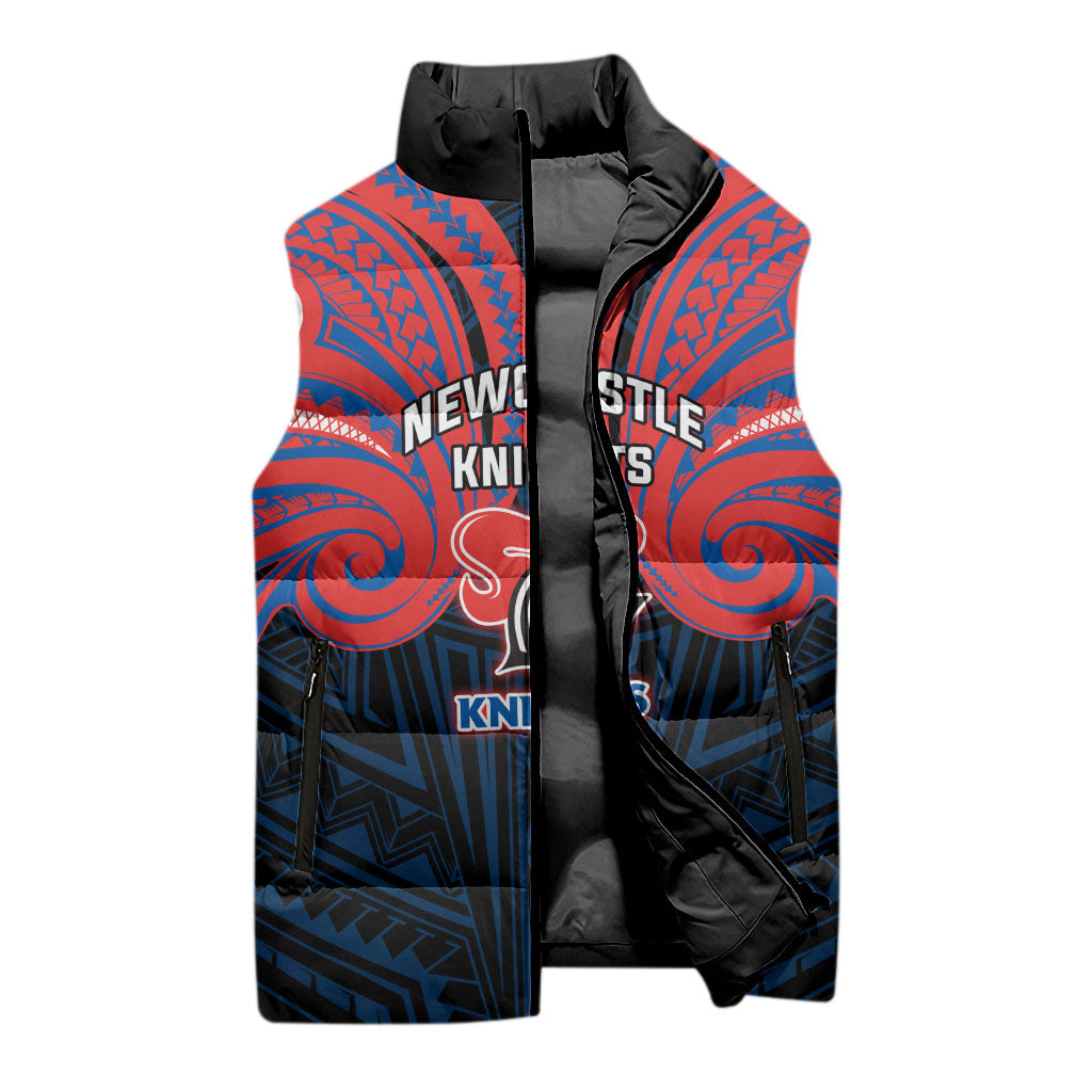 Custom Newcastle Knight Sleeveless Puffer Jacket Knight Warrior Polynesia Islander Rugby Mascot