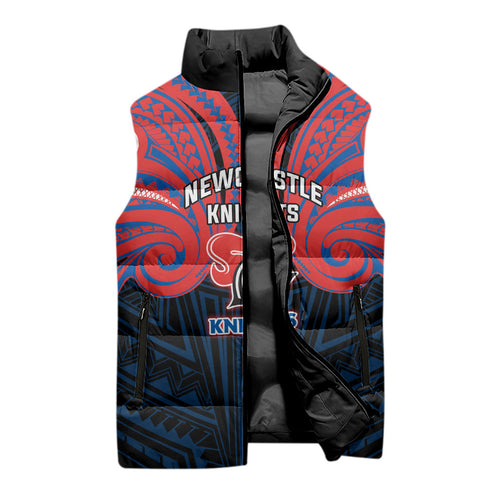 Custom Newcastle Knight Sleeveless Puffer Jacket Knight Warrior Polynesia Islander Rugby Mascot