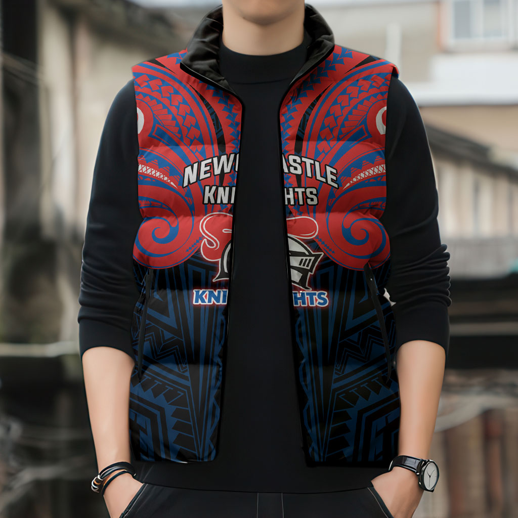 Custom Newcastle Knight Sleeveless Puffer Jacket Knight Warrior Polynesia Islander Rugby Mascot