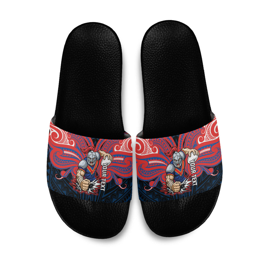 Custom Newcastle Knight Slide Sandals Knight Warrior Polynesia Islander Rugby Mascot