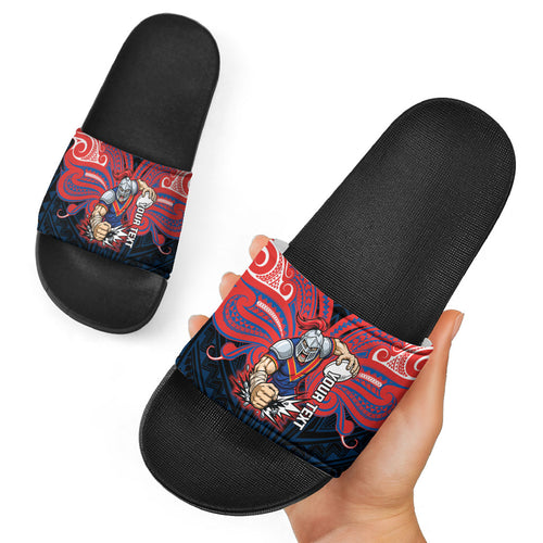 Custom Newcastle Knight Slide Sandals Knight Warrior Polynesia Islander Rugby Mascot