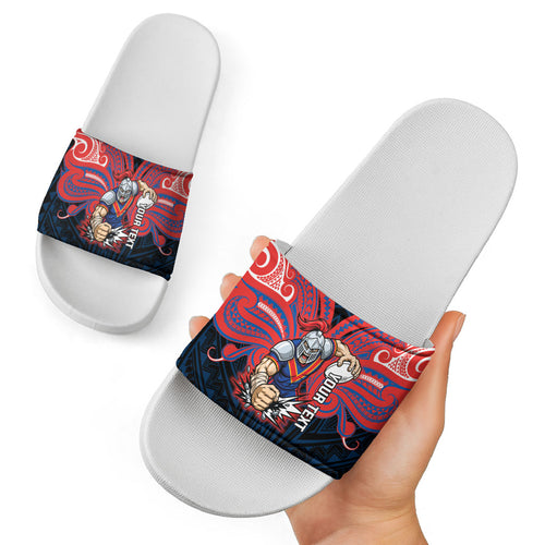 Custom Newcastle Knight Slide Sandals Knight Warrior Polynesia Islander Rugby Mascot