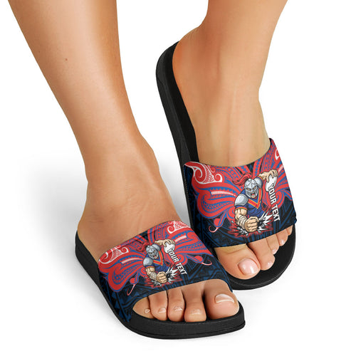 Custom Newcastle Knight Slide Sandals Knight Warrior Polynesia Islander Rugby Mascot