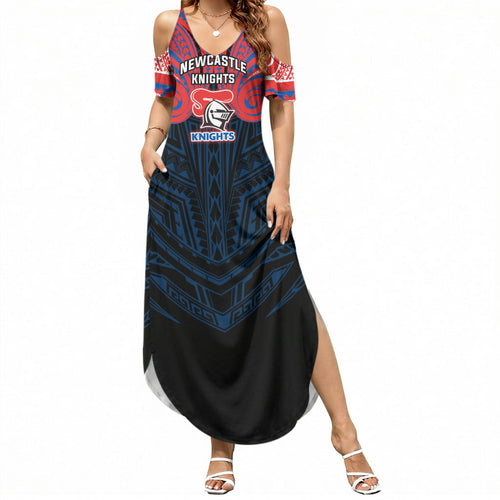 Custom Newcastle Knight Summer Maxi Dress Knight Warrior Polynesia Islander Rugby Mascot