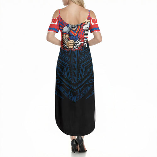 Custom Newcastle Knight Summer Maxi Dress Knight Warrior Polynesia Islander Rugby Mascot