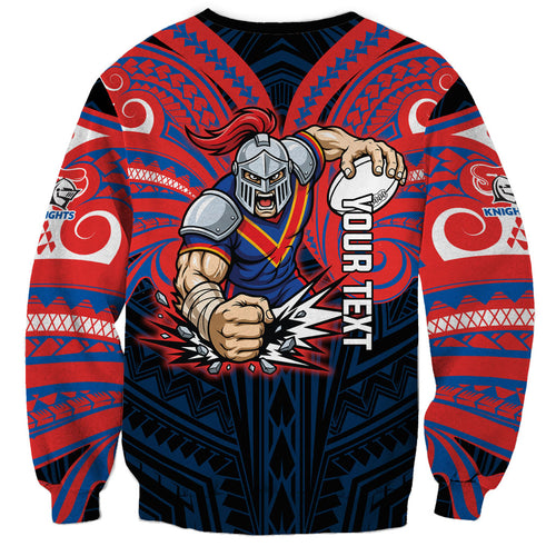 Custom Newcastle Knight Sweatshirt Knight Warrior Polynesia Islander Rugby Mascot