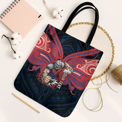 Custom Newcastle Knight Tote Bag Knight Warrior Polynesia Islander Rugby Mascot