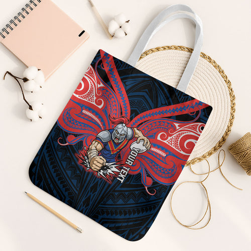 Custom Newcastle Knight Tote Bag Knight Warrior Polynesia Islander Rugby Mascot