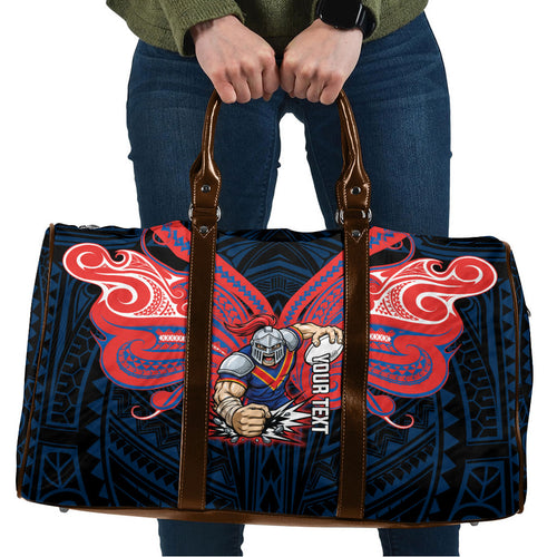 Custom Newcastle Knight Travel Bag Knight Warrior Polynesia Islander Rugby Mascot