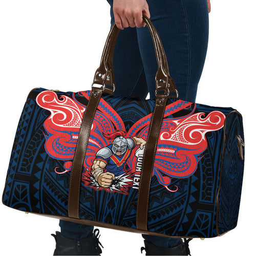 Custom Newcastle Knight Travel Bag Knight Warrior Polynesia Islander Rugby Mascot