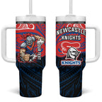 Custom Newcastle Knight Tumbler With Handle Knight Warrior Polynesia Islander Rugby Mascot
