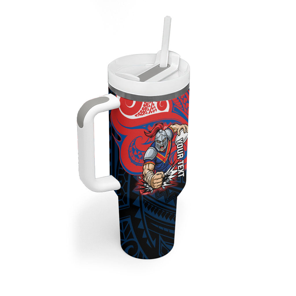 Custom Newcastle Knight Tumbler With Handle Knight Warrior Polynesia Islander Rugby Mascot