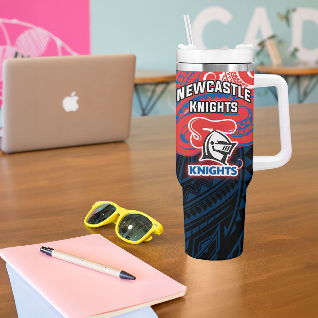 Custom Newcastle Knight Tumbler With Handle Knight Warrior Polynesia Islander Rugby Mascot