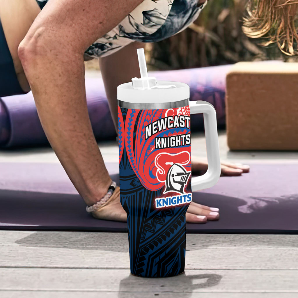 Custom Newcastle Knight Tumbler With Handle Knight Warrior Polynesia Islander Rugby Mascot
