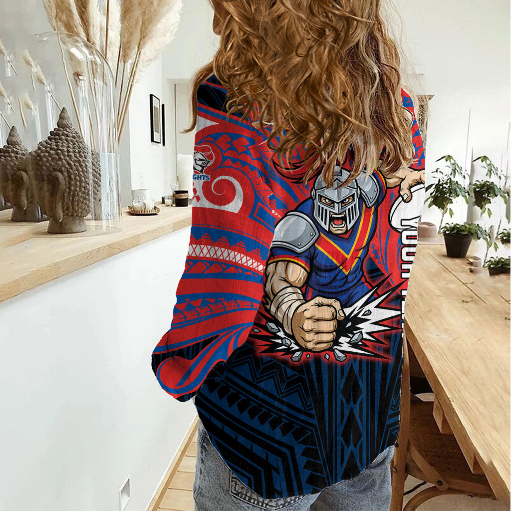 Custom Newcastle Knight Women Casual Shirt Knight Warrior Polynesia Islander Rugby Mascot
