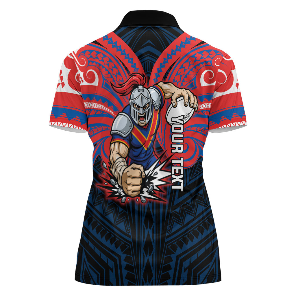 Custom Newcastle Knight Women Polo Shirt Knight Warrior Polynesia Islander Rugby Mascot