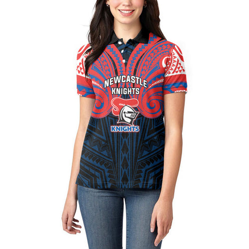 Custom Newcastle Knight Women Polo Shirt Knight Warrior Polynesia Islander Rugby Mascot