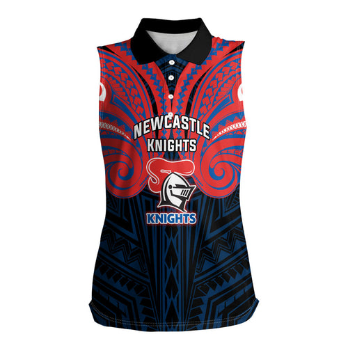 Custom Newcastle Knight Women Sleeveless Polo Shirt Knight Warrior Polynesia Islander Rugby Mascot