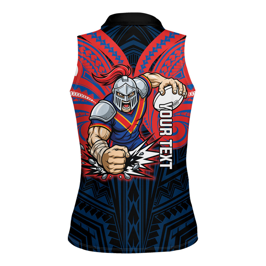 Custom Newcastle Knight Women Sleeveless Polo Shirt Knight Warrior Polynesia Islander Rugby Mascot