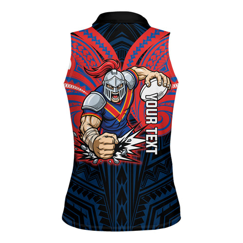 Custom Newcastle Knight Women Sleeveless Polo Shirt Knight Warrior Polynesia Islander Rugby Mascot
