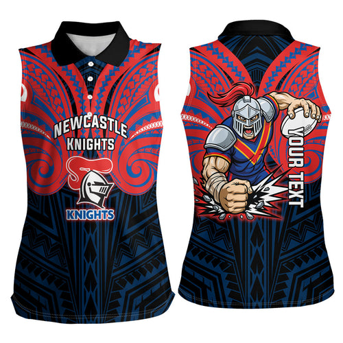 Custom Newcastle Knight Women Sleeveless Polo Shirt Knight Warrior Polynesia Islander Rugby Mascot
