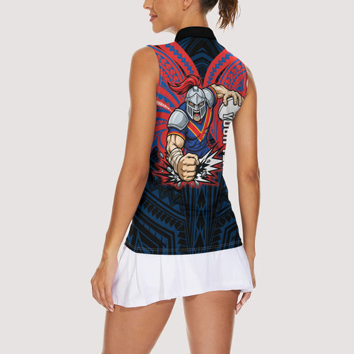 Custom Newcastle Knight Women Sleeveless Polo Shirt Knight Warrior Polynesia Islander Rugby Mascot