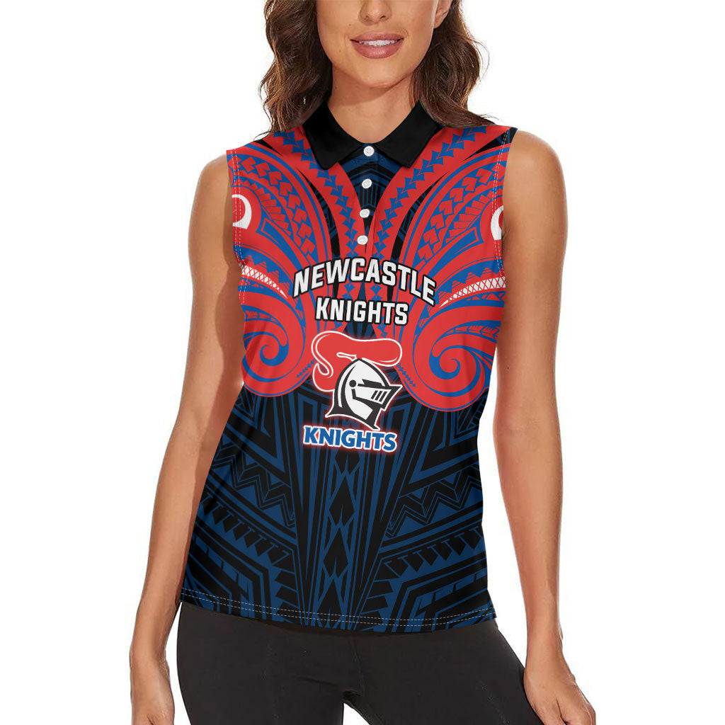 Custom Newcastle Knight Women Sleeveless Polo Shirt Knight Warrior Polynesia Islander Rugby Mascot