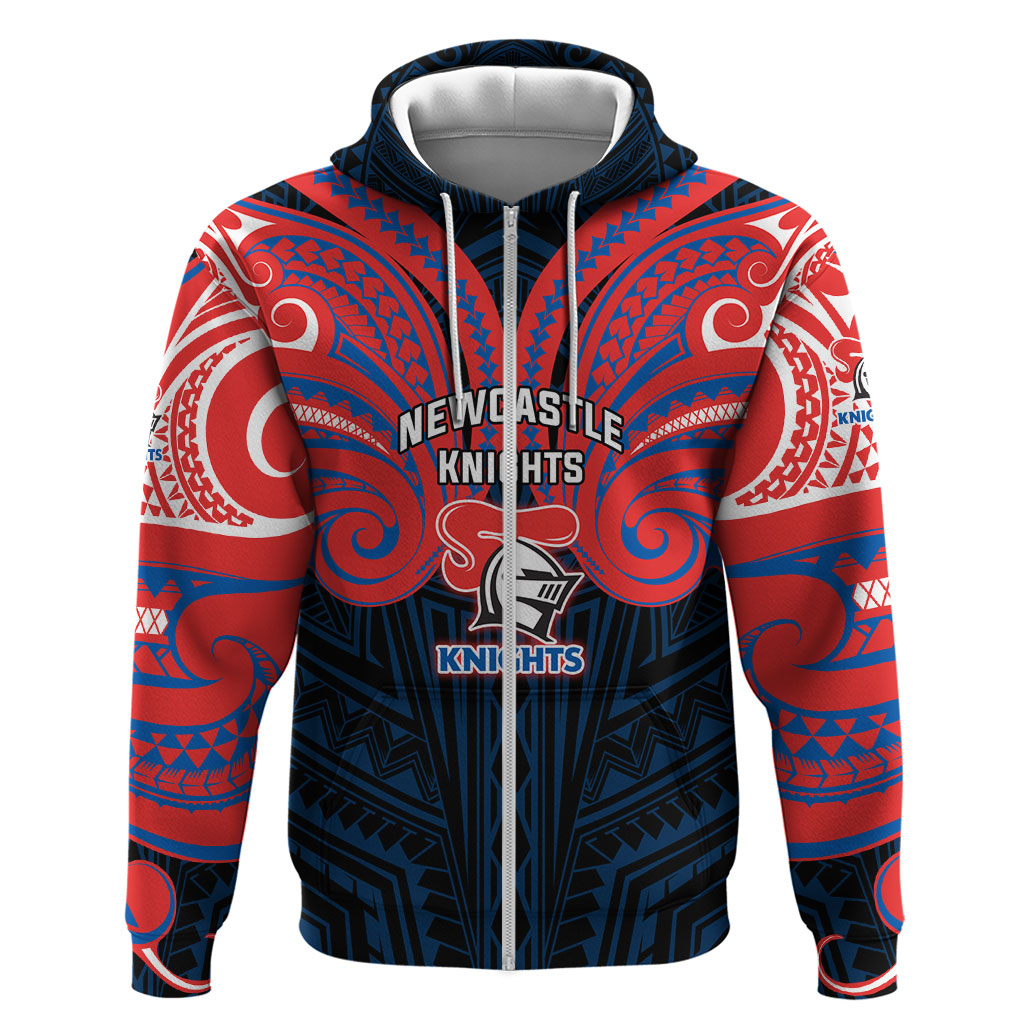 Custom Newcastle Knight Zip Hoodie Knight Warrior Polynesia Islander Rugby Mascot