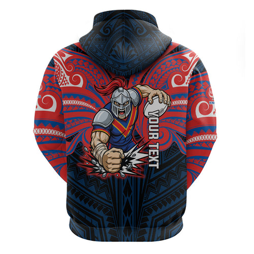 Custom Newcastle Knight Zip Hoodie Knight Warrior Polynesia Islander Rugby Mascot