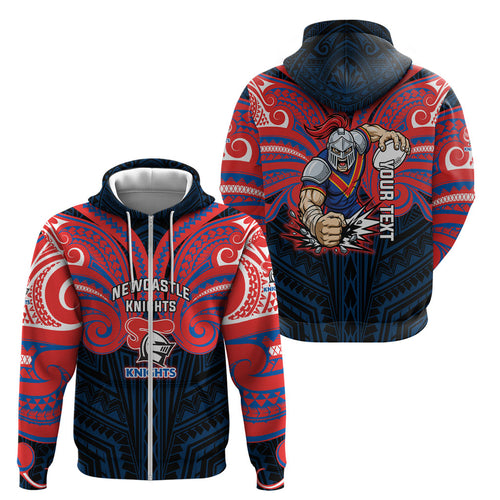 Custom Newcastle Knight Zip Hoodie Knight Warrior Polynesia Islander Rugby Mascot