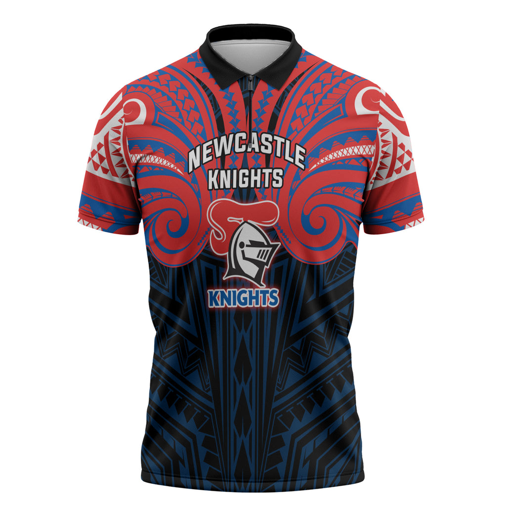 Custom Newcastle Knight Zipper Polo Shirt Knight Warrior Polynesia Islander Rugby Mascot