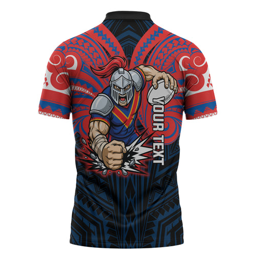Custom Newcastle Knight Zipper Polo Shirt Knight Warrior Polynesia Islander Rugby Mascot