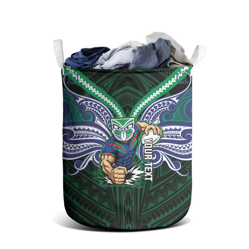 Custom New Zealand Warriors Laundry Basket Maori Warrior Polynesia Islander Rugby Mascot