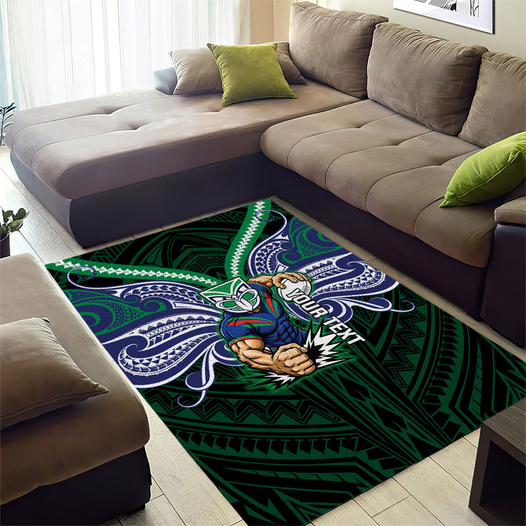 Custom New Zealand Warriors Area Rug Maori Warrior Polynesia Islander Rugby Mascot