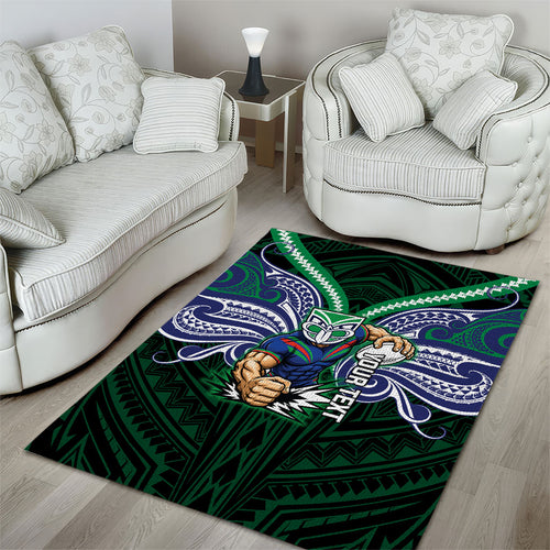 Custom New Zealand Warriors Area Rug Maori Warrior Polynesia Islander Rugby Mascot