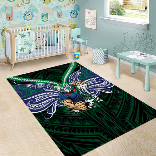 Custom New Zealand Warriors Area Rug Maori Warrior Polynesia Islander Rugby Mascot
