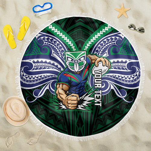 Custom New Zealand Warriors Beach Blanket Maori Warrior Polynesia Islander Rugby Mascot