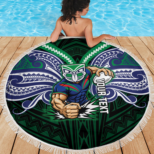 Custom New Zealand Warriors Beach Blanket Maori Warrior Polynesia Islander Rugby Mascot