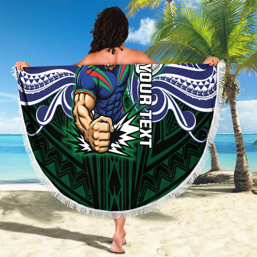 Custom New Zealand Warriors Beach Blanket Maori Warrior Polynesia Islander Rugby Mascot