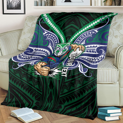 Custom New Zealand Warriors Blanket Maori Warrior Polynesia Islander Rugby Mascot