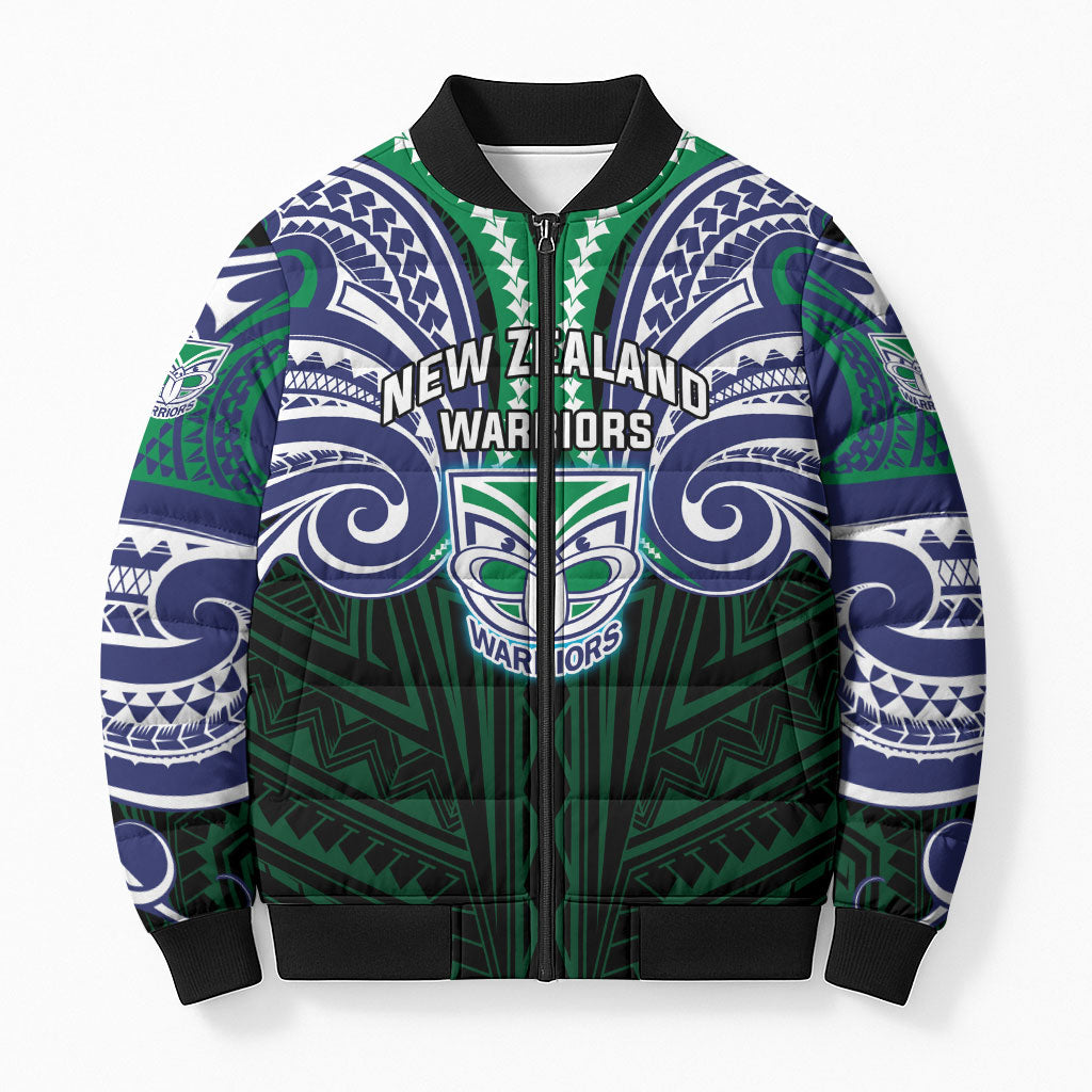 Custom New Zealand Warriors Bomber Puffer Jacket Maori Warrior Polynesia Islander Rugby Mascot