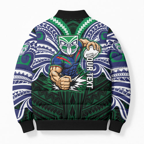 Custom New Zealand Warriors Bomber Puffer Jacket Maori Warrior Polynesia Islander Rugby Mascot