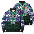 Custom New Zealand Warriors Bomber Puffer Jacket Maori Warrior Polynesia Islander Rugby Mascot