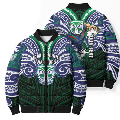 Custom New Zealand Warriors Bomber Puffer Jacket Maori Warrior Polynesia Islander Rugby Mascot