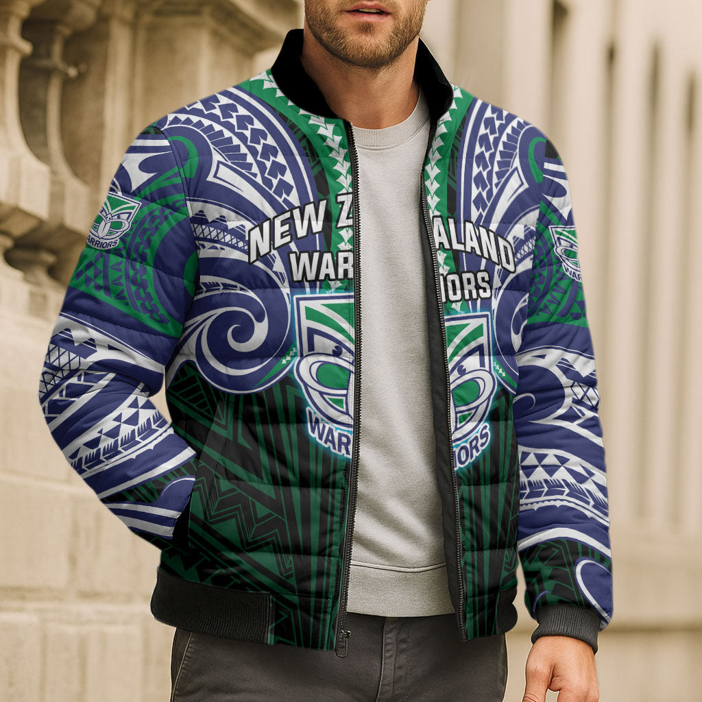 Custom New Zealand Warriors Bomber Puffer Jacket Maori Warrior Polynesia Islander Rugby Mascot
