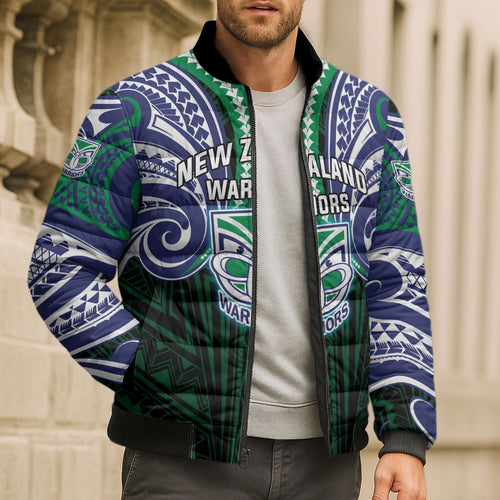 Custom New Zealand Warriors Bomber Puffer Jacket Maori Warrior Polynesia Islander Rugby Mascot